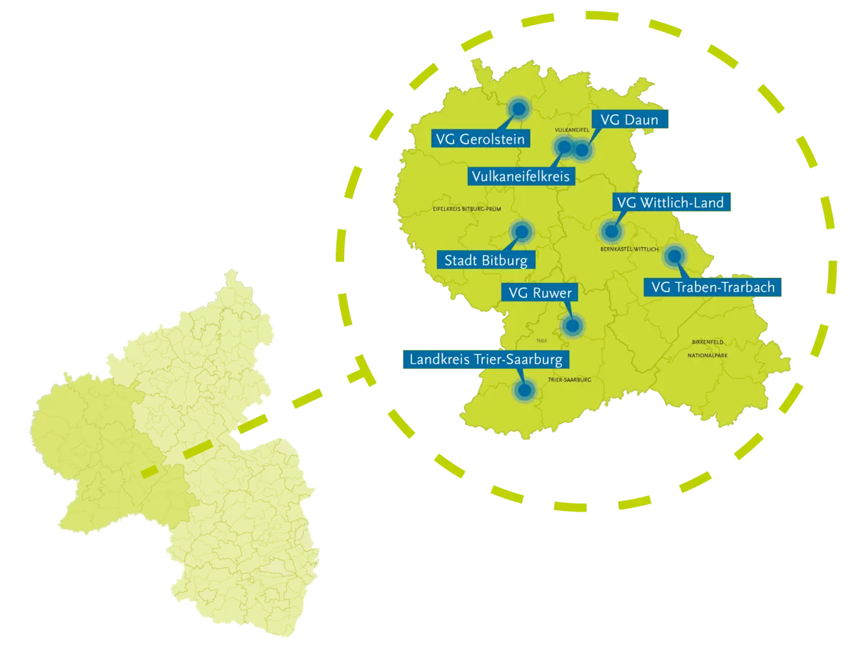 ECM-Teilnehmer-Kommunen in der Region Trier 2020, Grafik: Energieagentur Rheinland-Pfalz